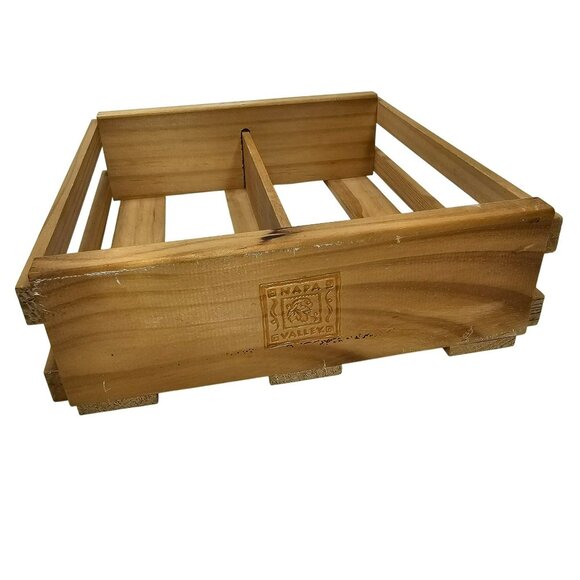 Napa Valley 24 Cassette Wooden Storage Crate w/ Divider & Square Embossed Logo - Picture 1 of 7